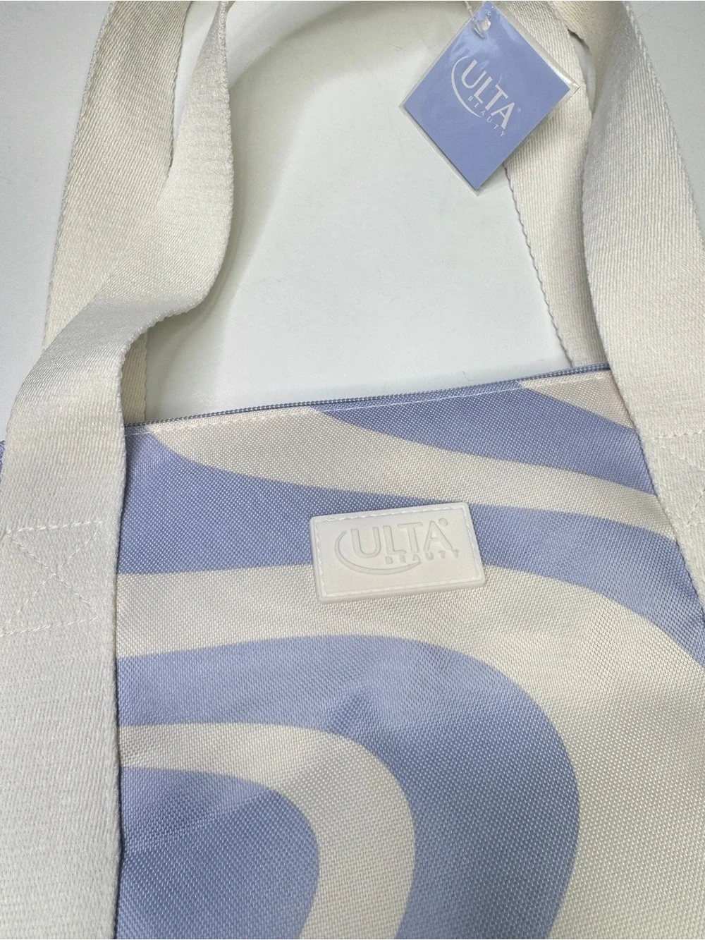 Ulta Beauty Wave-Print Canvas Tote Bag in Light Blue and White